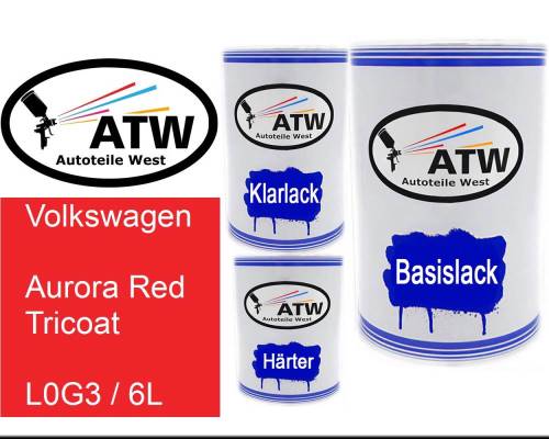 Volkswagen, Aurora Red Tricoat, L0G3 / 6L: 500ml Lackdose + 500ml Klarlack + 250ml Härter - Set, von ATW Autoteile West.